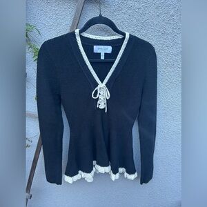 DEREK LAM 10 CROSBY Peplum Cashmere Wool Blend Peplum Sweater Black